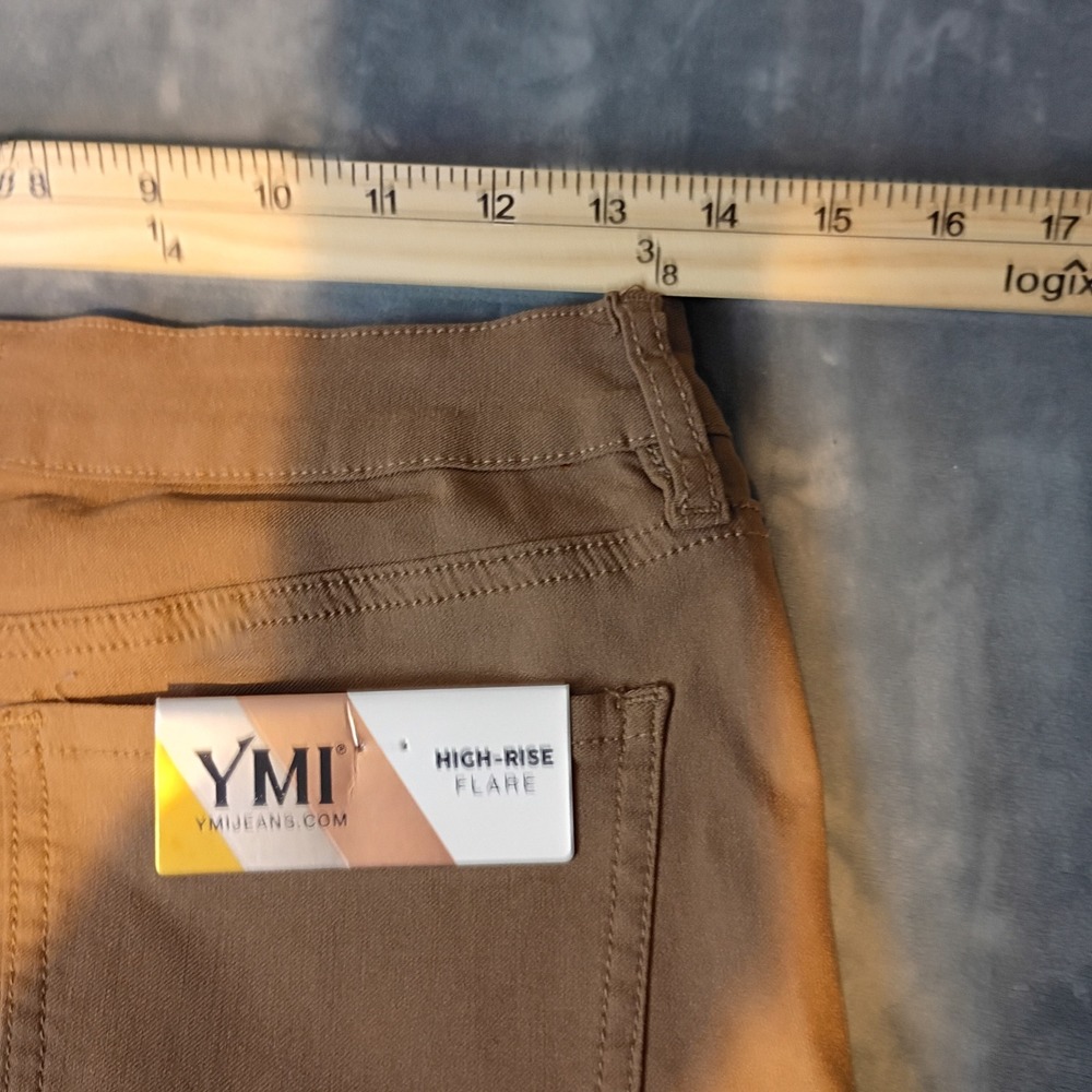 YMI Women High Rise Flare Jeans Tan Brown Wide Leg Retro Style Pants NWT - Picture 6 of 6